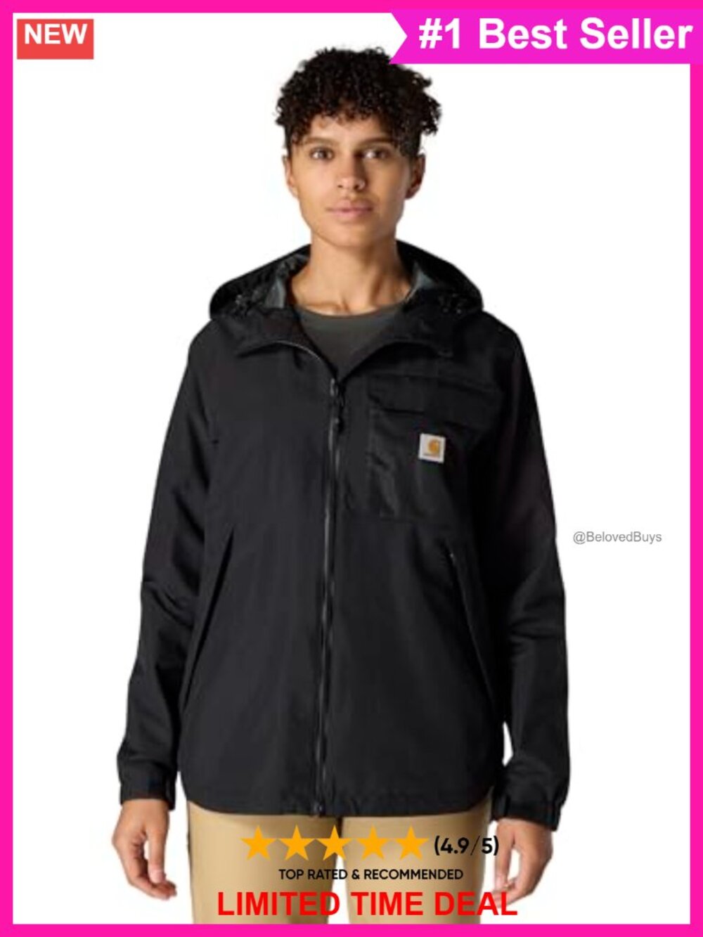 Carhartt Monterey Waterproof Breathable Rain Jacket Hood Work